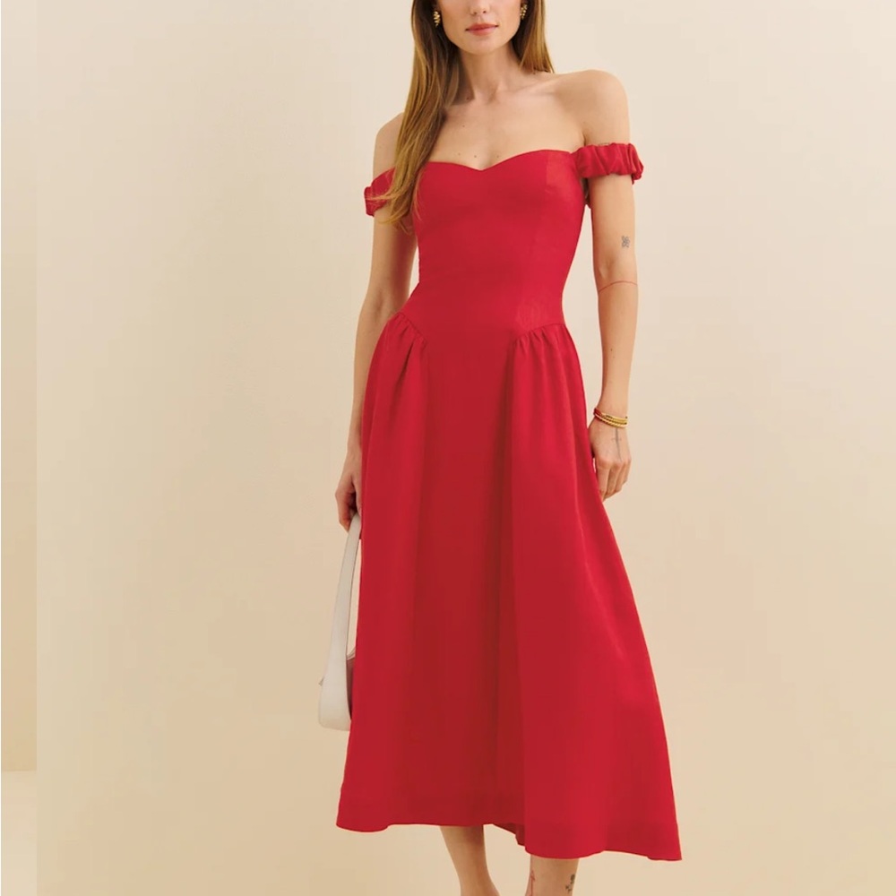 Reformation Monet Linen Dress Lipstick
